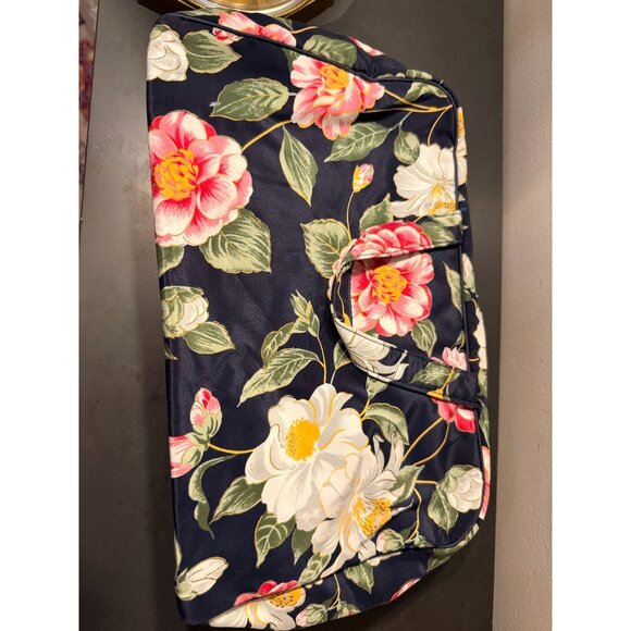 Christian Dior Floral Print Cosmetic Bag Navy Vintage Zip Pouch 9x4x14 9x8 80s - Picture 12 of 16